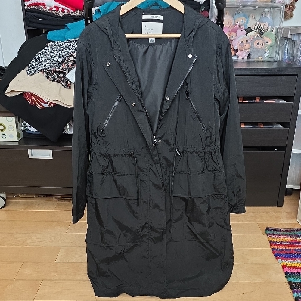 A New Day Black Hooded Trench Coat